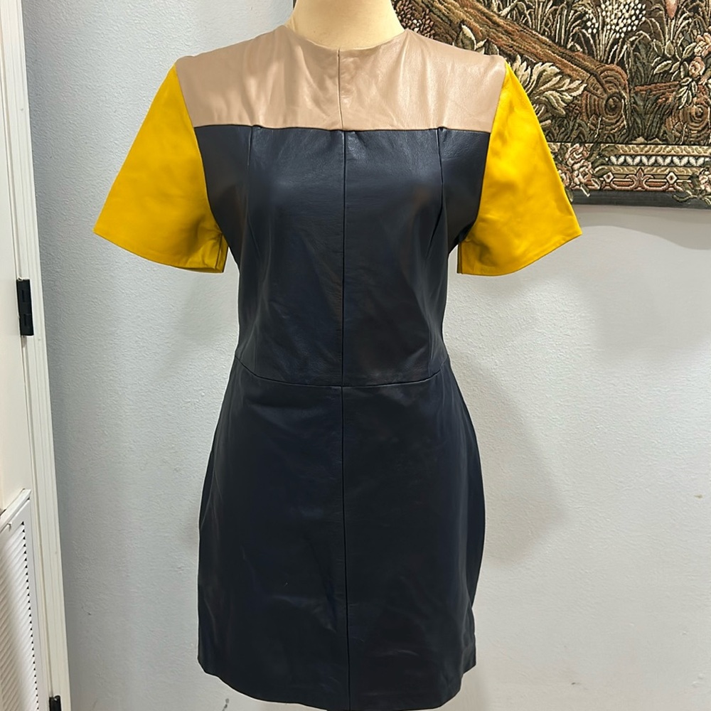 Mohd Colourblock Leather Mini Shift Dress. Size‎ M